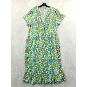 Rhode x Target Dress Women 22 Green Floral Zinnia Midi‎ Ruffle Boho Art Cottage